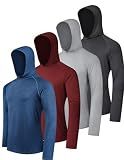 OYGSieg 4 Pack Men's Sun Hoodies UPF50+ Fishing Shirts Rash Guard L