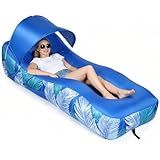 Inflatable Lounger with Sun-Shade Tent,Inflatable Couch with Pillow, Waterproof Beach Bed Camping Chair Air Sofa for Hiking Backyard Lakeside Travel Beach Park Picnics & Music Festivals（Blue）