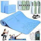 DICYWUDI Yoga Mat Thick, 6 Fabric Resistance Bands, 2 Pack Yoga Blocks, Home Workout Equipment Essentials Starter Kit for Beginners Full Body Toning
