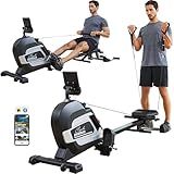 pooboo Rowing Machines for Home, Magnetic Rowing Machine with Adjustable Resistance, Folding Rower Machine of Quiet, 360lbs Weight Capacity, Comfortable Seat Cushion,LCD Monitor, App Support