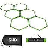 GHB Hex Agility Rings Speed Rings with Carrying Bag 6 Set Portable Hexagon Rings, Agility Ladder for Agility Footwork Training (Green)