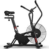 pooboo Exercise Bike, Stationary Bike for Home Gym, Air Resistance Bluetooth Fan Bike w/Dual Acction Handlebars & Dual-Layer Transmission System, Upright AirBike Indoor Cycling Bike for Cardio Workout