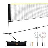 VEVOR Badminton Net, 20ft Wide Foldable Pickleball Set With Stand, Bag, Rackets, Nylon Shuttlecocks for Kid Backyard Indoor Outdoor Use, Height Adjustable Volleyball, Portable Tennis With Poles