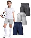 ZUEMET 3 Pack Boys Basketball Shorts Kids Youth Athletic Shorts Quick Dry Sport Clothes with Pockets Size 9-10 Years Navy Blue+Dark Grey+Light Grey