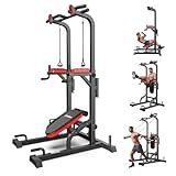 Power Tower Dip Station Pull Up Bar for Fitness Home Gym Workout,Multi-Function Adjustable Height Fitness Strength Training Exercise Equipment,with Power Elastic Ropes