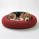 Muddy Mat®Cloud K-9 Bed for Dogs & Cats, Soft & Relaxing Donut Dog Bed, Chenille Material, Removable Cover, Washable & Dryer Safe–Red Medium(35'x35')