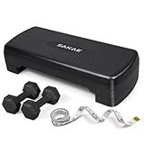 Adjustable Height Aerobic Stepper Set with 2 Dumbbells & Measuring Tape, Workout Exercise Step Platform w/Level Risers, Black, the Ultimate Gift for a Joyful Holiday and Merry Christmas