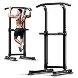 ZENOVA Pull Up Bar Dip Bar Power Tower Workout Dip Station Height Adjustable Free Standing Chin Up Bar for Men Women Teens 300LBS Weight Capacity (Black)