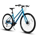 Cxcloestite 700C Hybrid Road Bike for Men & Women, 16/21 Speed, Lightweight Aluminum/Carbon Steel Frame Road Bike, Commuting/Racing Bike, Multiple Colors (21 Speed/Carbon Steel Frame, Blue)