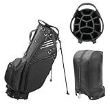 Golf Stand Bag 14 Way Full-Length Dividers with Stand, Lightweight Waterproof Golf Bag, 8 Pockets, Cooler Pouch,Golf Club Bag for Men, Dual Strap, Rain Hood, Black
