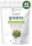 Micro Ingredients Super Greens Powder, 1lb | 100 Superfood Blend with Daily Greens, Probiotics, Fruits, Vegetables & Mushrooms | Source of Vegan Protein & Enzymes | Non-GMO, Gluten-Free, No Additives