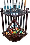 GACCO BILLIARDS Pool Cue Rack Hold up to 8 Sticks & Billiard Accessories. Floor Stand Pool Cue Stick Holder Made of 100% Solid Hardwood.(Traditional Mahogany)