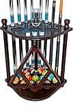 GACCO BILLIARDS Pool Cue Rack Hold up to 8 Sticks & Billiard Accessories. Floor Stand Pool Cue Stick Holder Made of 100% Solid Hardwood.(Traditional Mahogany)