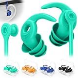 Swimming Ear Plugs for Adults, 4 Pairs Waterproof Reusable Silicone Swim Earplugs with Removable Cord, Perfect for Swimming, Showering, Surfing and Other Water Sports - Two Wearing Styles
