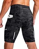 Men's Bike Shorts 3D Padded Cycling Road Biking Underwear Mountain Riding Biker Bicycle UPF 50+ Cycle Shorts Zipper Pockets(Camo Black,L)