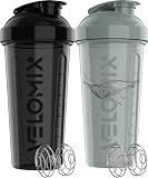 VELOMIX 2 Pack 28oz Protein Shaker Bottle for Protein Mixes (Black/Grey)