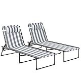 Outsunny Folding Chaise Lounge Chair Set of 2, Patio Sun Tanning Chair, Outdoor Chaise Lounger with 4-Position Reclining Back, Breathable Mesh Seat for Beach, Poolside, Yard, Blue and White