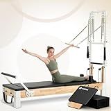 Pilates Reformer, PAETA Wooden Reformer Pilates Machine with Cadillac Trapeze Table, Pilates Equipment for Home Workout and Studio, Includes Sitting Box, Jumpboard(Reformer with Tower)
