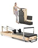 VEVOR Foldable Pilates Reformer, Wooden Pilates Workout Machine for Home Gym Studio Use, Pilates Bed with Dual Resistance- Spring & Cord, Reformer Set with Sitting Box, Up to 400 LBS