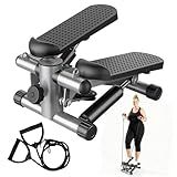 Stair Stepper with Resistance Bands for Home Exercise, Mini Stepper Machine for Indoor Fitness, Portable Home Gym Stepper for Full Body Workout, 300LBS Capacity, Silver