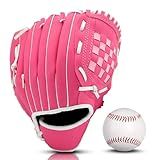 HolyElks Baseball Glove + Ball Sets, Softball Glove, Baseball Mitt, 10.5''-12.5'' for Youth/Adult Training and Beginner Play, Synthetic Leather Softball Mitt (Rose red, 12.5)