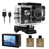 Cecosy Action Camera 4K 30FPS, Waterproof Camera 30M Underwater Ultra HD 131FT 170°Wide Angle Shooting, with 2 x 1050 mAh Batteries for Cycling, Ice Skating, Skiing, Fishing, Climbing