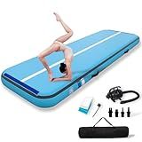 Inflatable Gymnastics Mat Tumble Track (8 Inches Thick) - 10ft Air Floor Training Mats for Home Use, Cheerleading, Water Fun & Camping - Includes 500W Electric Pump & Carbon Pattern Design, Blue