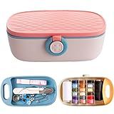 Missraza Sewing Kit, Portable Kit for Adults, Plastic Box Needle and Thread Accesories Supplies Pink 15.5x6cm(6.1x2.36in)