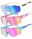 QALLY Kids Sunglasses Youth Baseball Softball Sunglasses for Girls Boys Age 4-14 UV Protection Sports Kids 3 Pack
