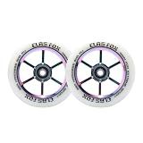 CLAS FOX 110mm One Pair Pro Stunt Scooter Wheels with ABEC-9 Bearings CNC Metal Core (2pcs) (White PU Rianbow Core)