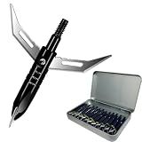 e5e10 12pcs Hunting Broadheads 100 Grain Archery Broadheads New Steel Broadheads + 1 pc Metal Broadhead Case for Arrowheads (Black)