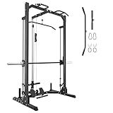 Megastar Compact Smith Machine Home Gym - 800lb Barbell Sleeve, Space-Saving Power Cage with LAT Pulldown, Power Rack 5-in-1, 1500lb Capacity for Garage & Small Spaces, P70 Black