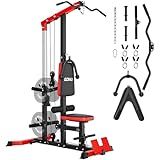 GOIMU LAT Pulldown Machines, LAT Row Cable Machine, LAT Tower with Additional Pulley Cable, High & Low Pulley Stations(Red)