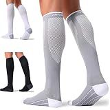 FITRELL 3 Pairs Compression Socks for Women and Men 20-30mmHg Circulation and Muscle Support Socks for Travel, Running, Nurse, Knee High, Medical Black+White+Grey L/XL