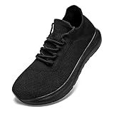 Men's Wide Toe Box Lace-Up Running Shoes - Extra Wide Width Breathable Sneakers for Gym, Hiking & Plantar Fasciitis Black