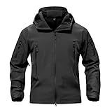 TACVASEN Men's Military Fleece Liner Hooded Jackets Winter Warm Fleece Hood Softshell Tactical Waterproof Snowboard Jacket Black XL