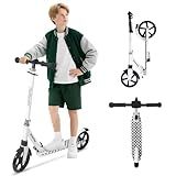 Nattork Kick Scooter for Kids 6+ Years Teens Adults - 220LB Weight Capacity, Front Shock Absorber and Adjustable Handlebar - Smooth Ride with 8" Sturdy Wheels, Ideal for Outdoor Sports White
