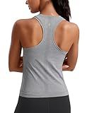 CRZ YOGA Seamless Workout Tank Tops for Women - Athletic Running Gym Sleeveless Shirts Crewneck Racerback Breathable Slate Grey Marl Medium