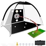 Golf Net 10x7ft - All-in-One Practice Net with Tri-Turf Mat & Target, 5 Balls & Carry Bag, Durable Backyard Driving Nets for Indoor Outdoor Swing, Gifts for Men and Golfers