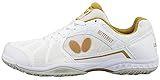 Butterfly Lezoline Rifones Shoes, Table Tennis Shoes for Men or Women, Athletic Support, Flexibility, Shock Absorbing Cushion, Gripping Ping Pong Shoe, White-Gold, 10