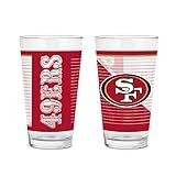 Rico Industries NFL Football San Francisco 49ers 16 oz Pint Glasses with Digitally Printed Logo, Practical Set of 2 Classic Drinking Glasses, Dishwasher Safe