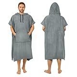 Zingtto Surf Poncho Changing Robe Extra Large Thick Towel Poncho for Men Women with Hood Pocket for Beach Swimming, 47"x37", Gray