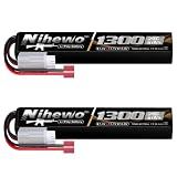 Nihewo Airsoft Battery 11.1V 1300mAh 20C T Plug 2pcs for Airsoft Gun/Rifle