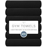 S&T INC. Microfiber Gym Towels, 6 Pack, 16" x 27", Honeycomb Black