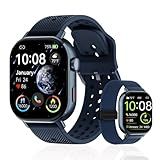 moutarlier GPS Running Smart Watch with Step & Calorie Counter and Oxygen Sensor (Bonus Bands Included) – Extra Large Display Tracking for Women Men, Android iOS, 50m Waterproof（Blue）