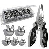 YOTO Removable Split Shot Fishing Weights Sinkers Kit, Reusable Duckbill Open Mouth Lead Sinker, Soft Fishing Sinkers & Weights for Freshwater Bass Trout with Fishing Pliers