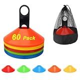 BIRDDIE 60 Pack Soccer Training Cones, Football Sport Cones Training Field Marker Agility Cones with Carry Bag and Holder for Drills, Basketball, Coaching, Practice Equipment, 5 Color