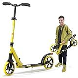 Campior Kick Scooter for Ages 6+, for Kids, Teens, and Adults, Max Load 240 LBS, Foldable, 8-inch Big Wheels for Kids and Adults, with Kickstand, 3 Adjustable Levels, Child Safety Approved, Yellow