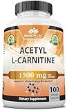 Acetyl L-Carnitine 1,500 mg High Potency Supports Energy Production, Sports Nutrition, Supports Memory/Focus - 100 Veggie Capsules