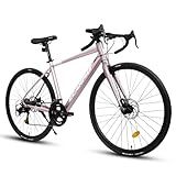 700C Lightweight Aluminum Road Bike, 16-Speed Racing Bicycle with Disc Brakes, Hybrid Commuter Bike for Men and Women, Perfect for City Roads and Outdoor Cycling (M-Pink-B)